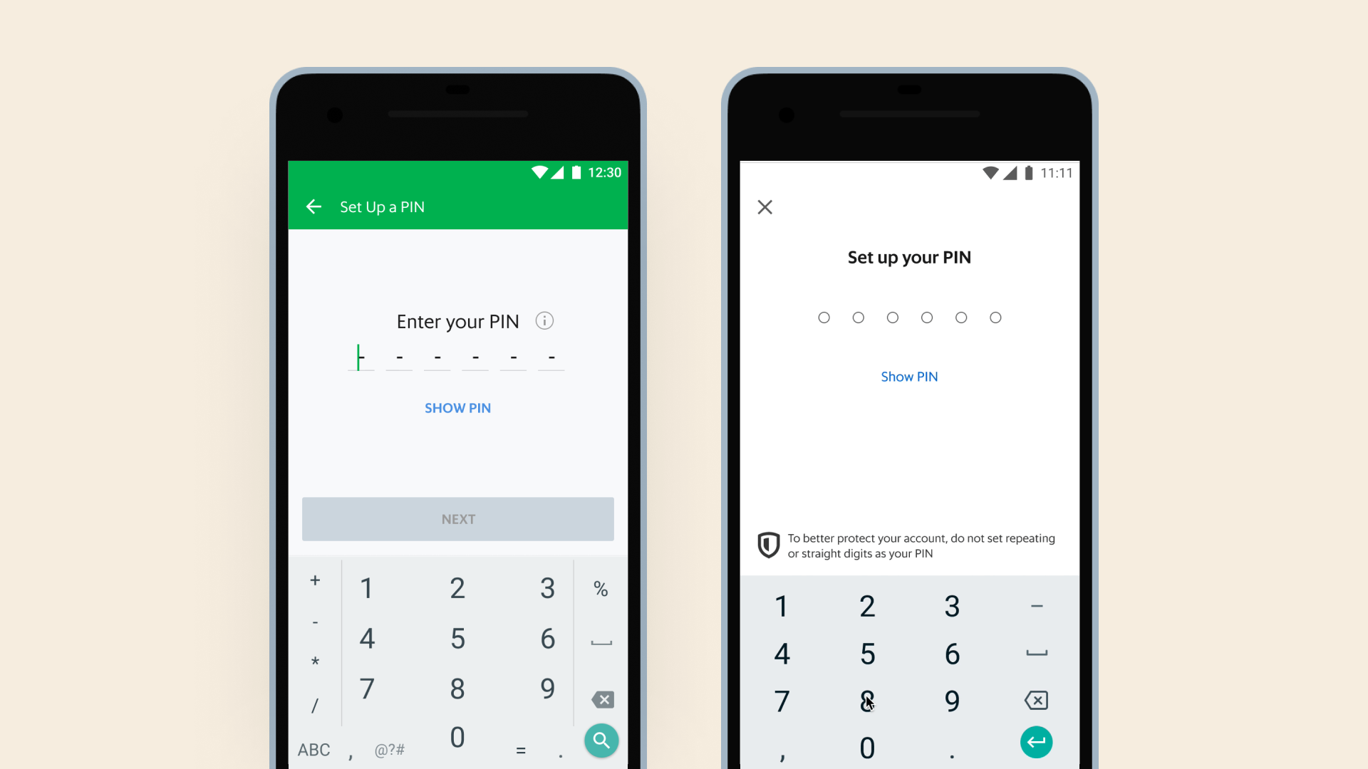 The old PIN UI (left) vs the new PIN (right)